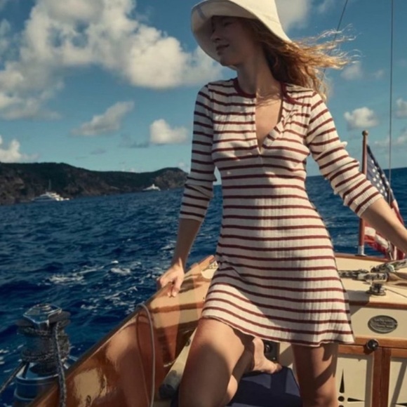 Doen Dresses & Skirts - Doen Como Cotton Button Henley Long Sleeve Mini Dress Auburn San Simeon Stripe